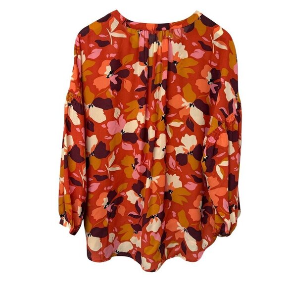 NYDJ Orange Floral Blouse Medium Womens Paulina Peasant Top NWOT - Picture 8 of 12